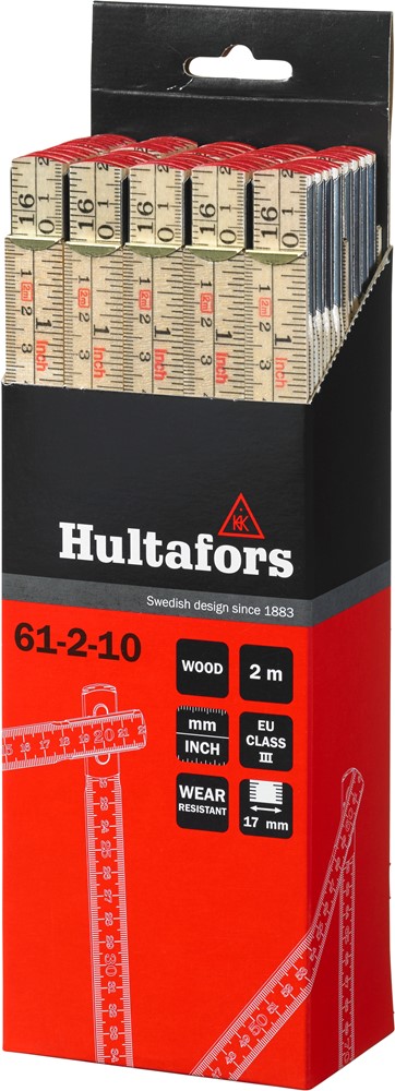 100504 Hultafors Schwedenmeter Gliedermaßstab 61-2-10, Meterstab mit Zolleinteilung 2 m, 10 Glieder (Preis pro Stück)