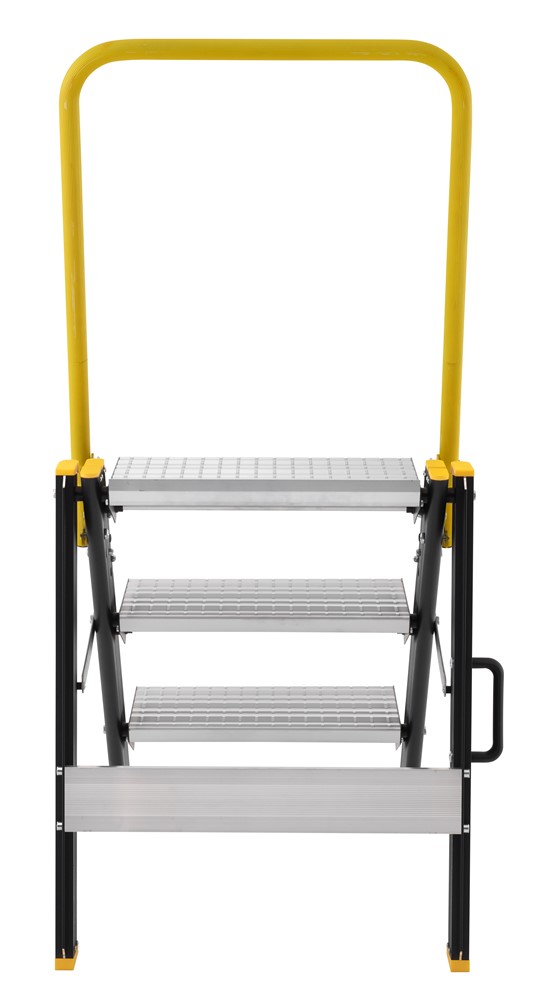 Wibe Step stool with rail W5000R+ 3, Höhe letzte Sprosse 680 mm, 3 Sprossen, Gewicht 10,3 kg, Maße (H1 x B x T) 1275 x 575 x 840 mm