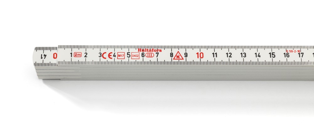 200064 Hultafors Gliedermaßstab G59, 15 mm breit, weiß, mit Millimetereinteilung, Meterstab, 2 m, 10 Glieder (Preis pro Stück)